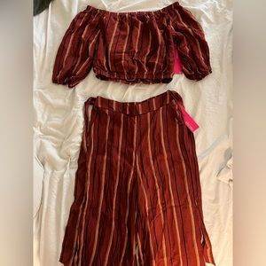 Off the shoulder cropped jumpsuit set